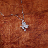 Silver-stone-studded Heart Flower-charm Pendant With Chain